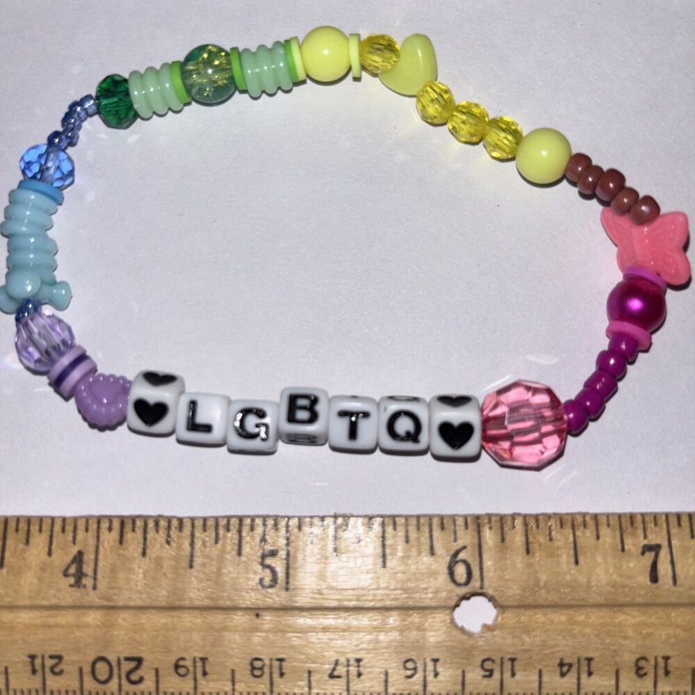 LGBTQ Beaded Stretch Bracelet Rainbow Y2K Handcrafted Queer Gay Pride Jewelry
